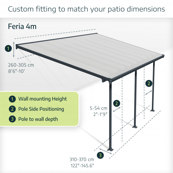 Palram-Canopia Terrassenüberdachung Feria 4x4 anthrazit TxB 386x425cm 8mm HKP
